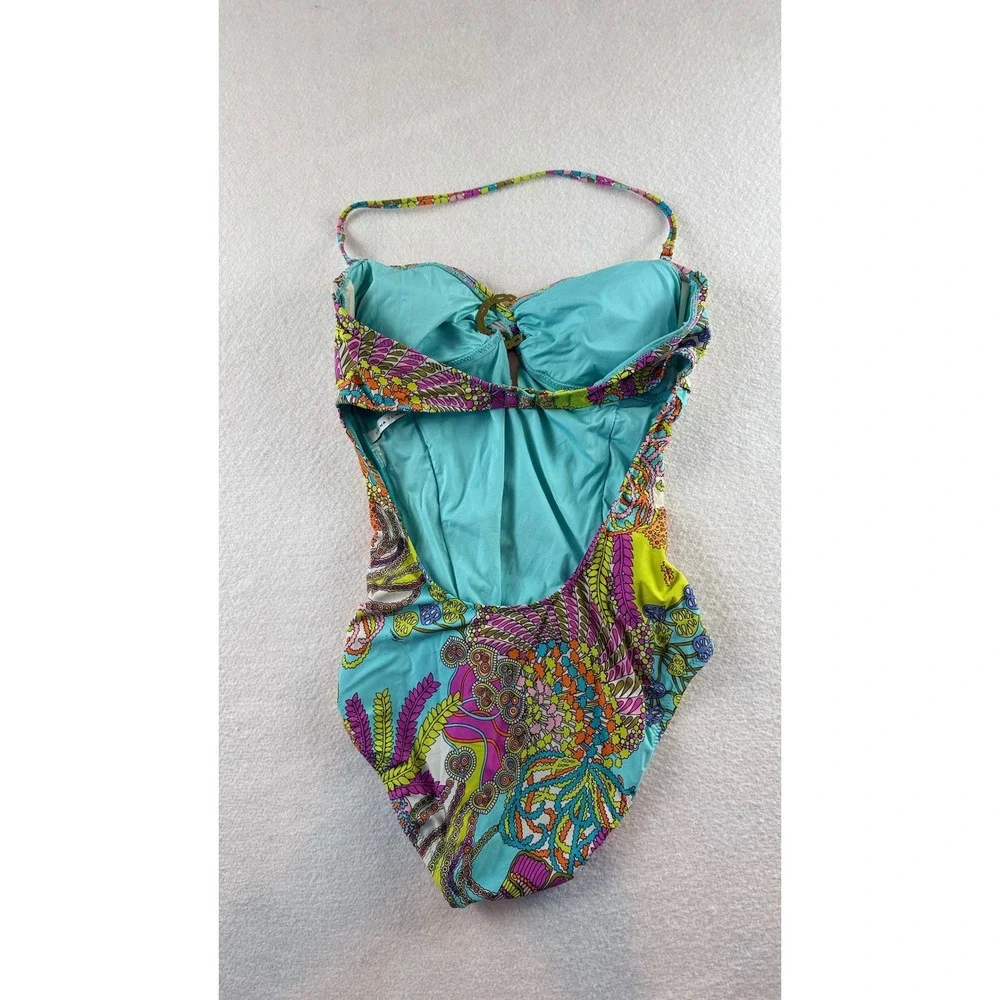 Trina Turk Womens Multicolor Psychedelic Paisley Halter One Piece Swimsuit